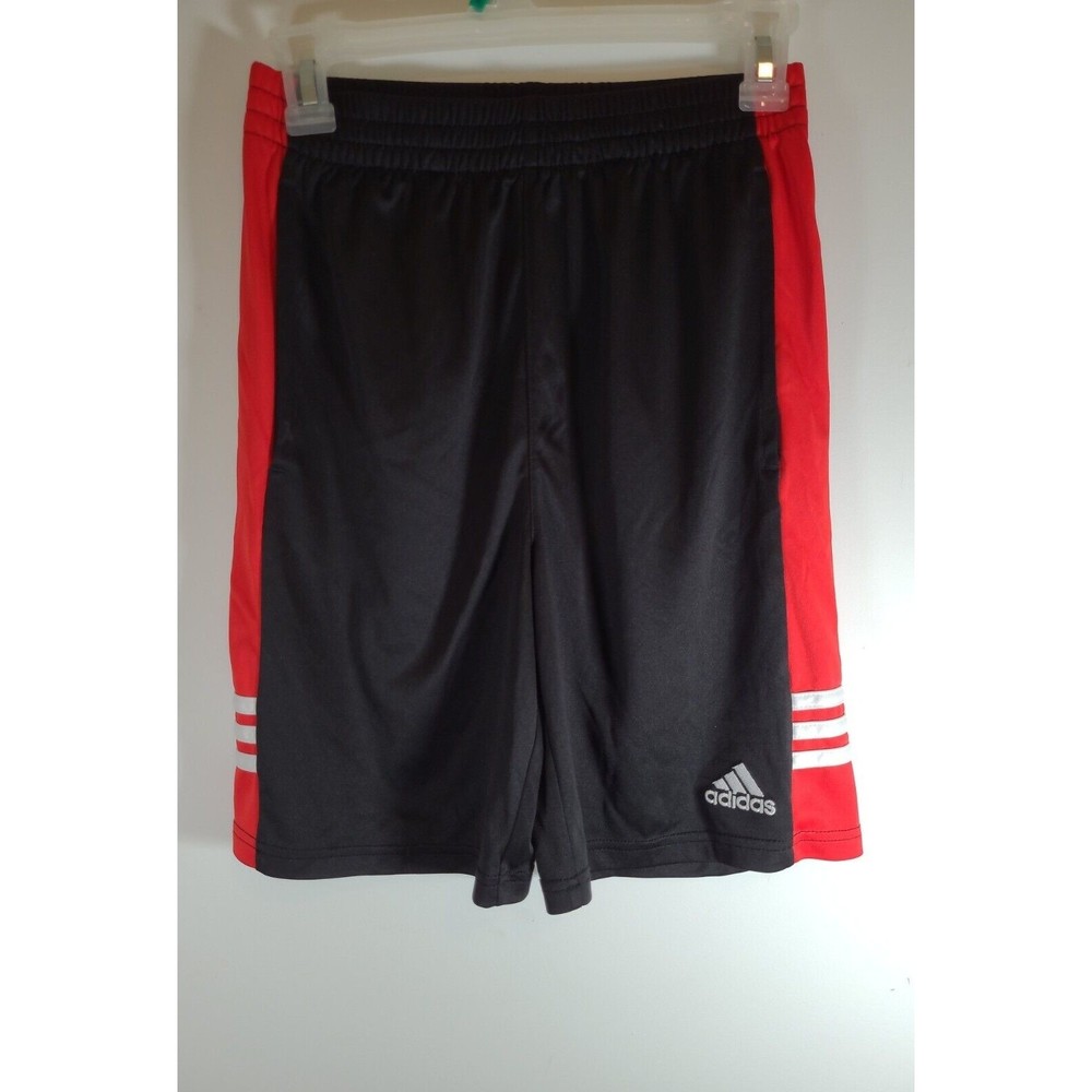 Adidas Boys Shorts Black Red White Stripes Large 14-16